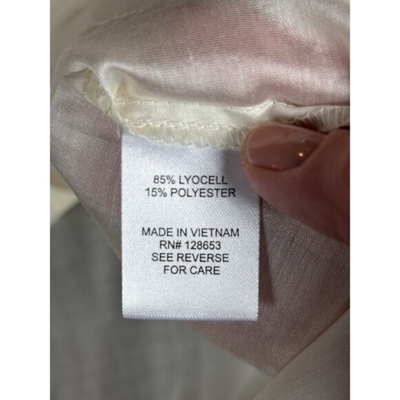 Bailey 44 Sheer Button Down Cream Medium Rhinestones Sparkle Short Puff Sleeve - Picture 4 of 9